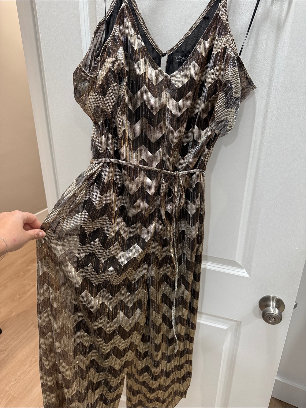 TOPSHOP Gold and Black Chevron jumpsuit  with Self-Tie Waist